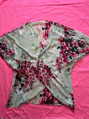 Sage Floral Sheer Wrap Swim Coverup or Kimono